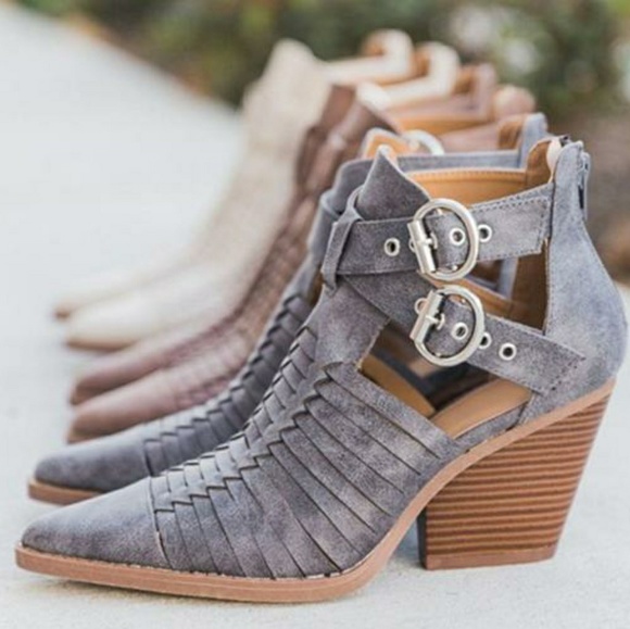 Shoes - Vegan Suede Buckle Booties